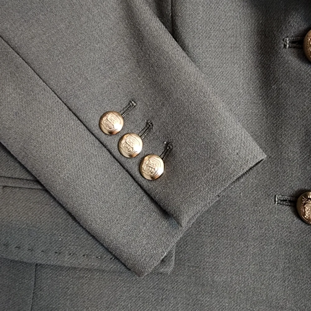 EUC Talbots Olive Green Wool Blend Fitted Stretch Blazer Gold Button Size 4 - Picture 6 of 11